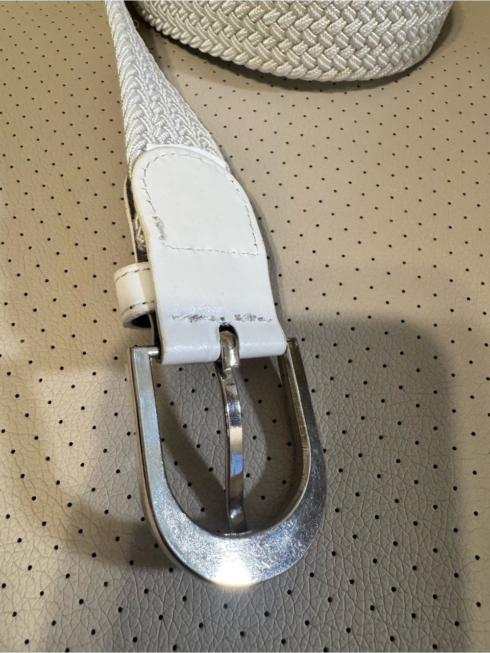 White Braided Stretch Belt Silver Buckle 53” - Picture 3 of 4